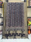 Dola Silk Ajrakh Hand Block Print Natural Dye Zari Pallu Dupatta 08 - The Ajrakh Studio