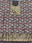 Premium Dola Silk Ajrakh Hand Block Print Natural Dye 2-Piece Suit with Zari Border Dupatta