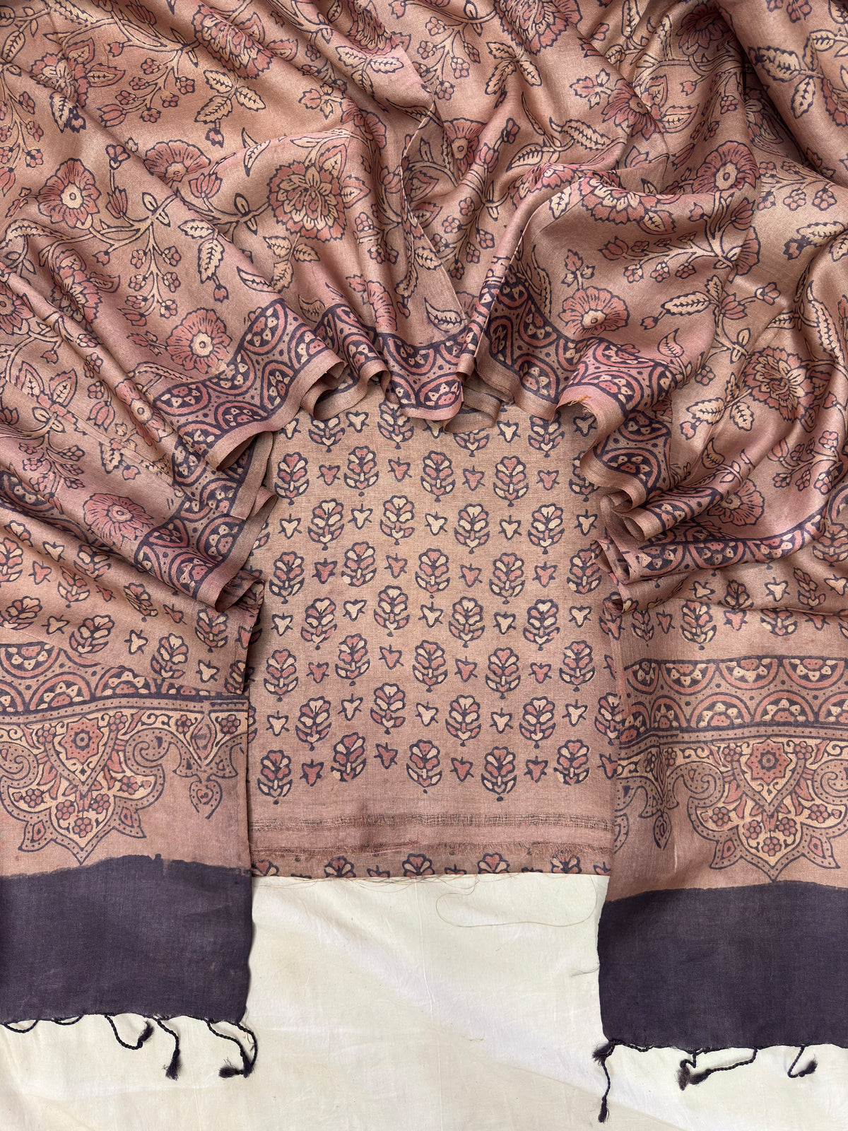 Handloom Pure Tussar Silk Ajrakh Natural Dye 2-Piece Suit Set – Exclusive Collection