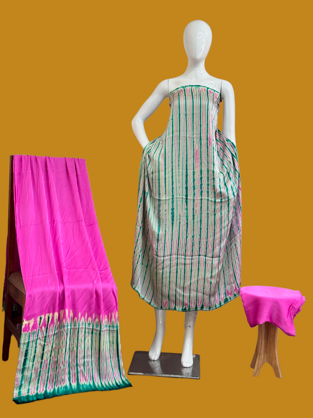 Pure Modal Silk Handcrafted Tie-Dye Suit Set with Plain Bottom