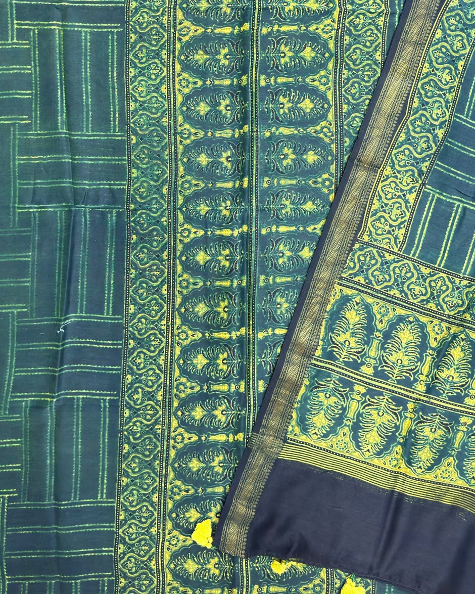 TAS Auto Crop Lower - Premium Ajrakh Chanderi 2-Piece Suit Set 148