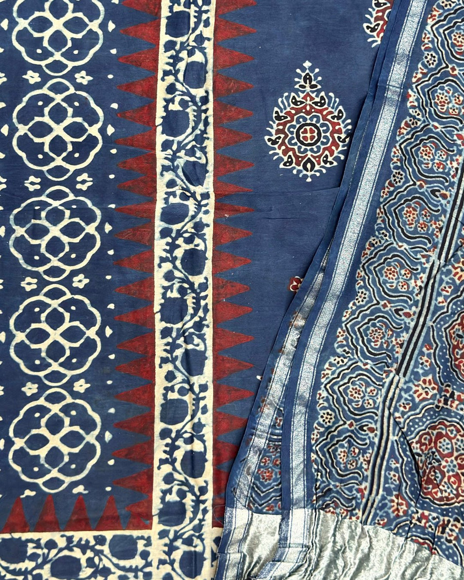 TAS Auto Crop Lower - Premium Ajrakh Chanderi 2-Piece Suit Set 152