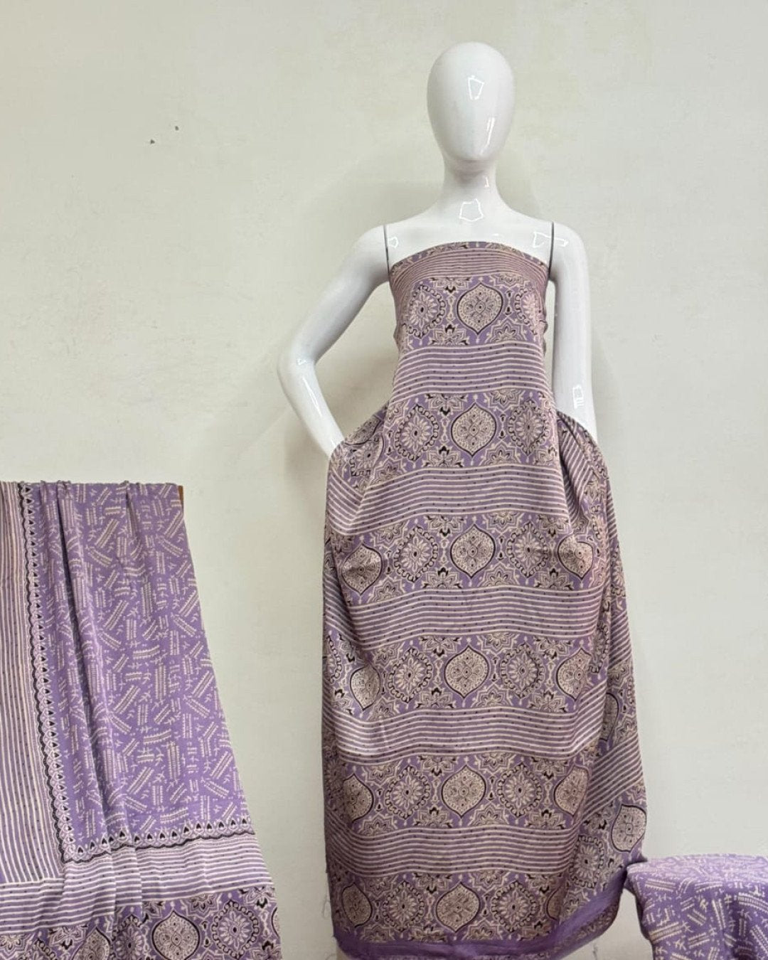 TAS Auto Crop Upper - Havi Modal Silk Ajrakh Neptol Dye Discharge Print Panel Suit 01