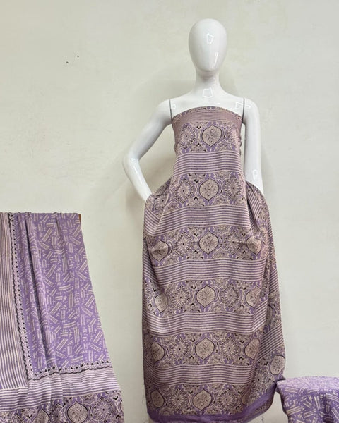 TAS Auto Crop Upper - Havi Modal Silk Ajrakh Neptol Dye Discharge Print Panel Suit 01