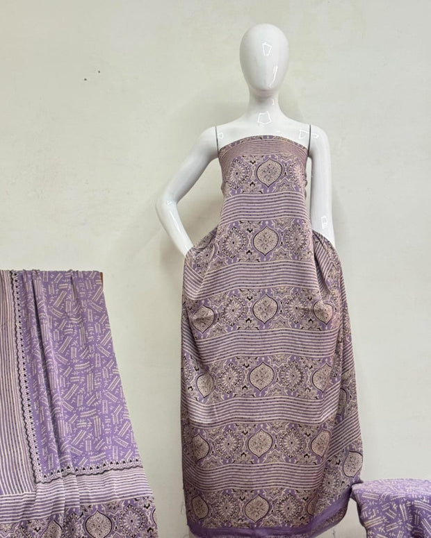 TAS Auto Crop Upper - Havi Modal Silk Ajrakh Neptol Dye Discharge Print Panel Suit 01