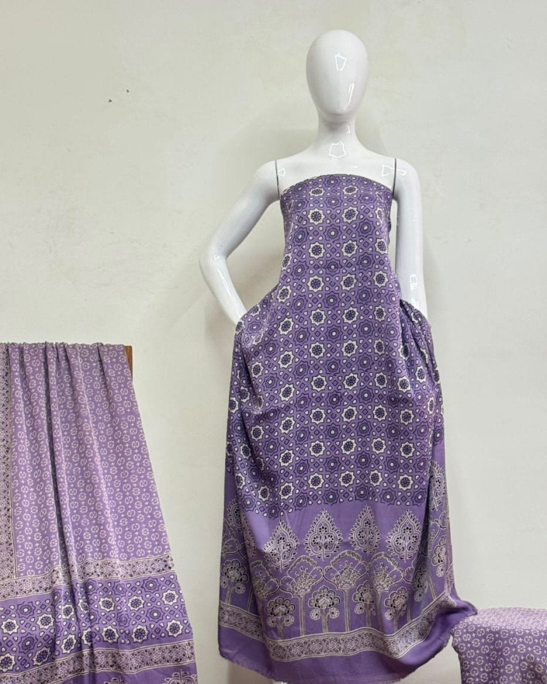 TAS Auto Crop Upper - Havi Modal Silk Ajrakh Neptol Dye Discharge Print Panel Suit 02
