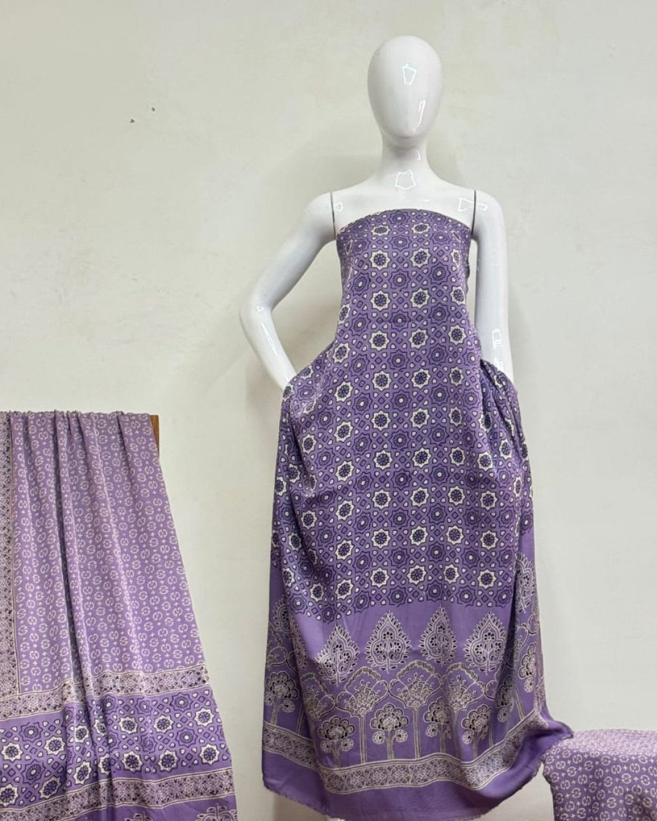 TAS Auto Crop Upper - Havi Modal Silk Ajrakh Neptol Dye Discharge Print Panel Suit 02