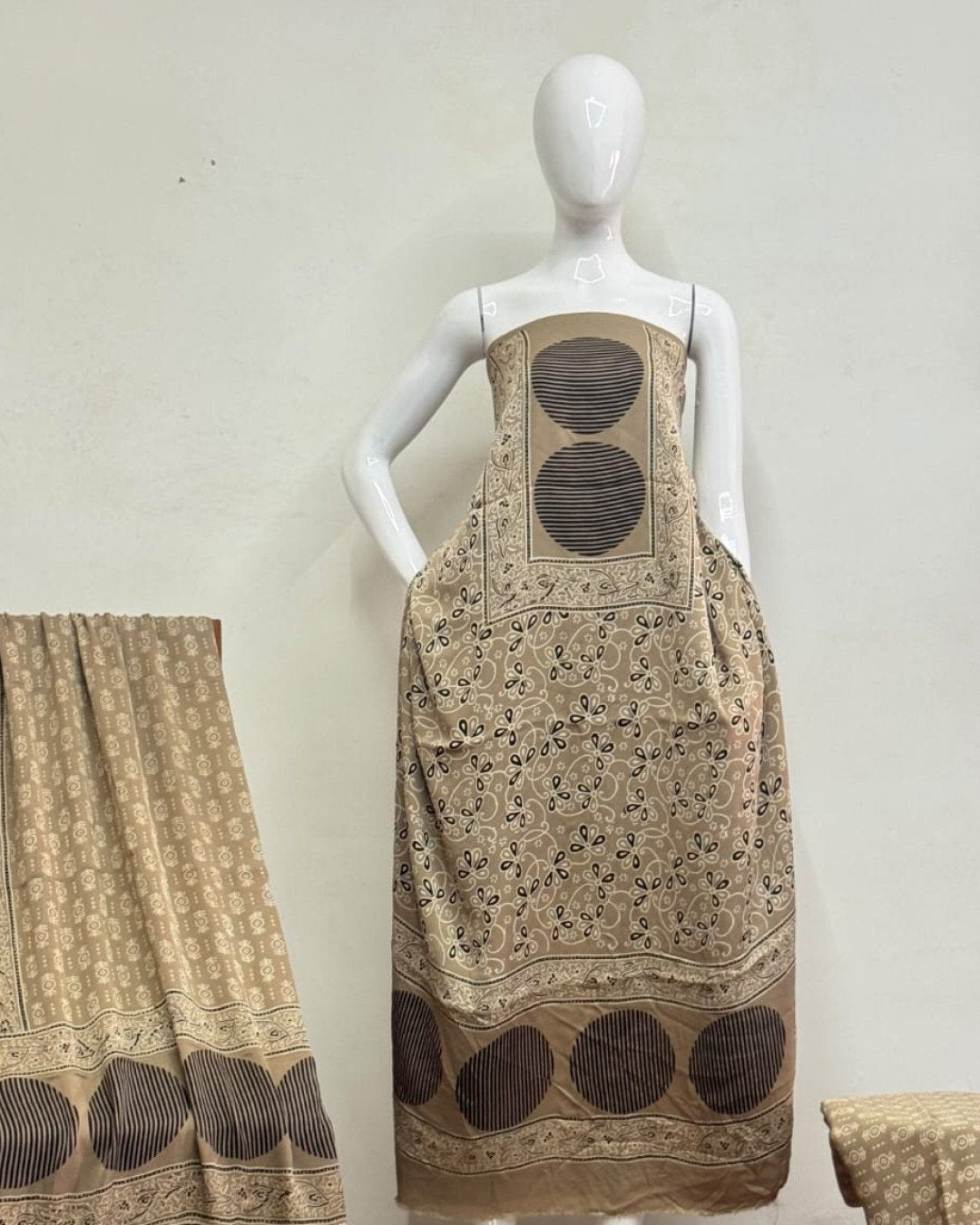 TAS Auto Crop Upper - Havi Modal Silk Ajrakh Neptol Dye Discharge Print Panel Suit 03