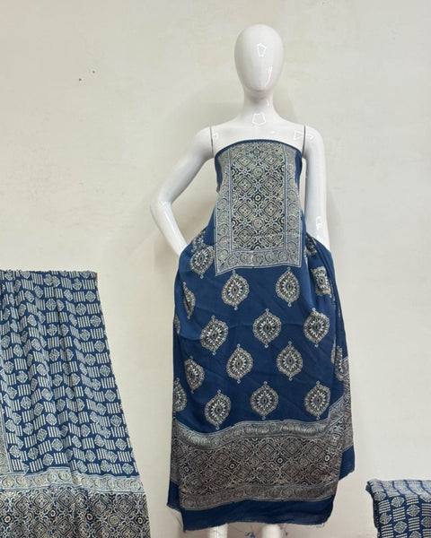 TAS Auto Crop Upper - Havi Modal Silk Ajrakh Neptol Dye Discharge Print Panel Suit 04