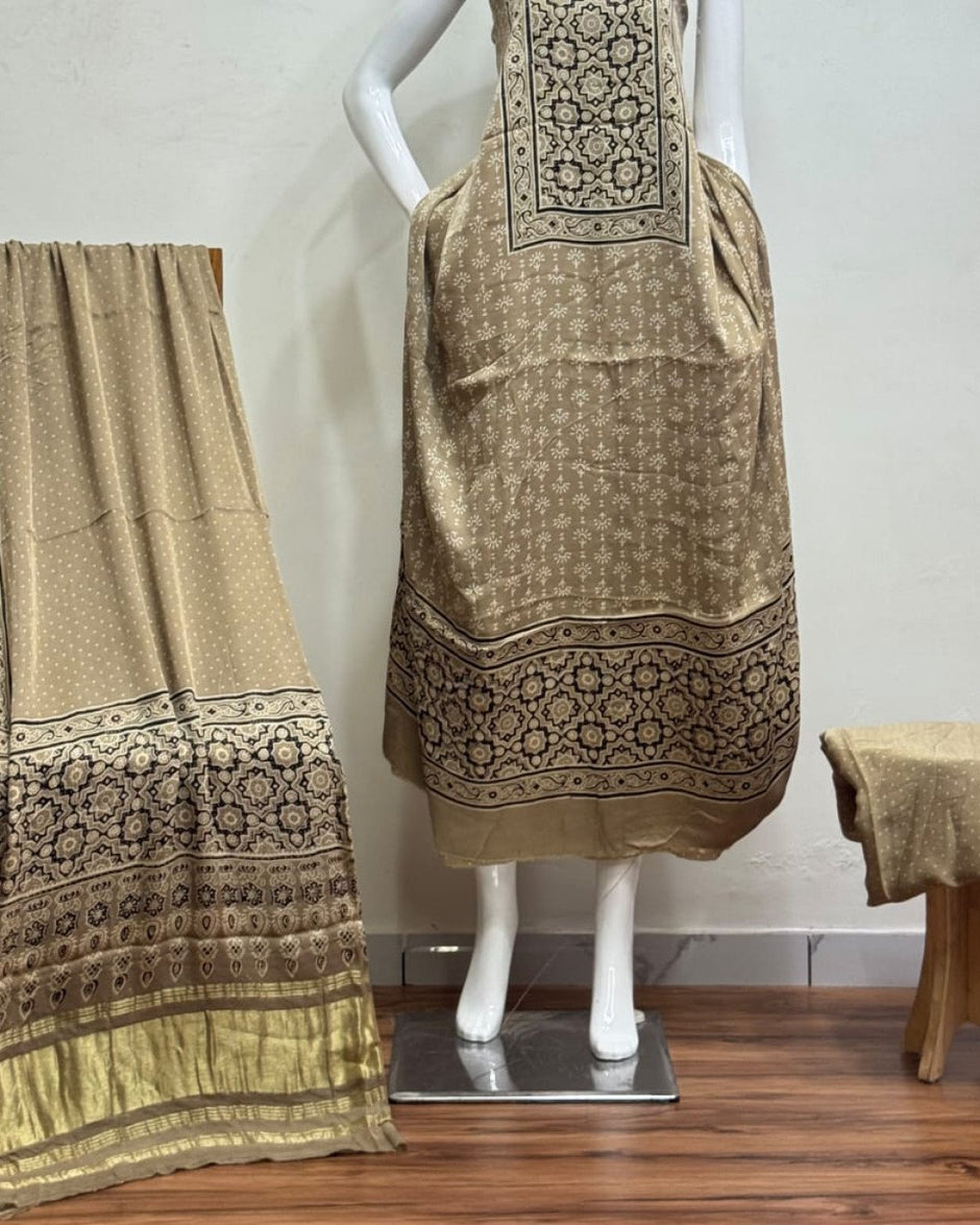TAS Auto Crop Lower - Havi Modal Silk Ajrakh Neptol Dye Discharge Print Panel Suit 06
