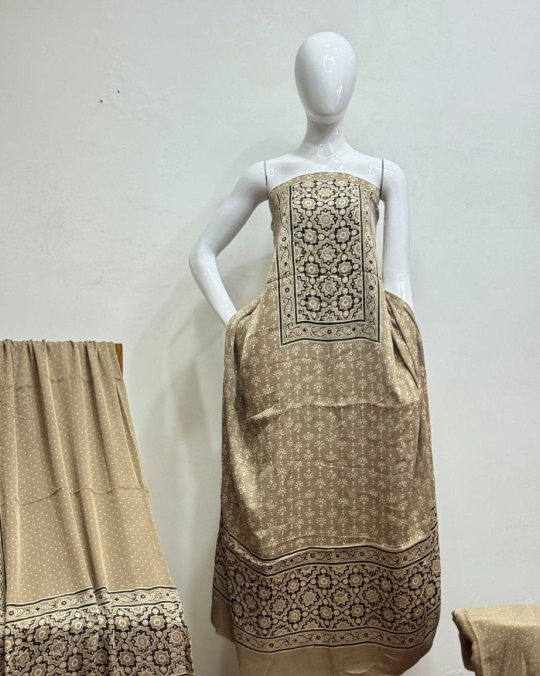 TAS Auto Crop Upper - Havi Modal Silk Ajrakh Neptol Dye Discharge Print Panel Suit 06