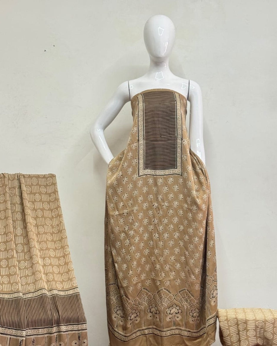 TAS Auto Crop Upper - Havi Modal Silk Ajrakh Neptol Dye Discharge Print Panel Suit 07
