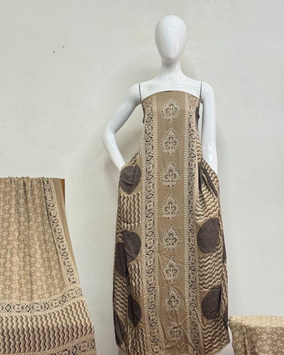 TAS Auto Crop Upper - Havi Modal Silk Ajrakh Neptol Dye Discharge Print Panel Suit 08