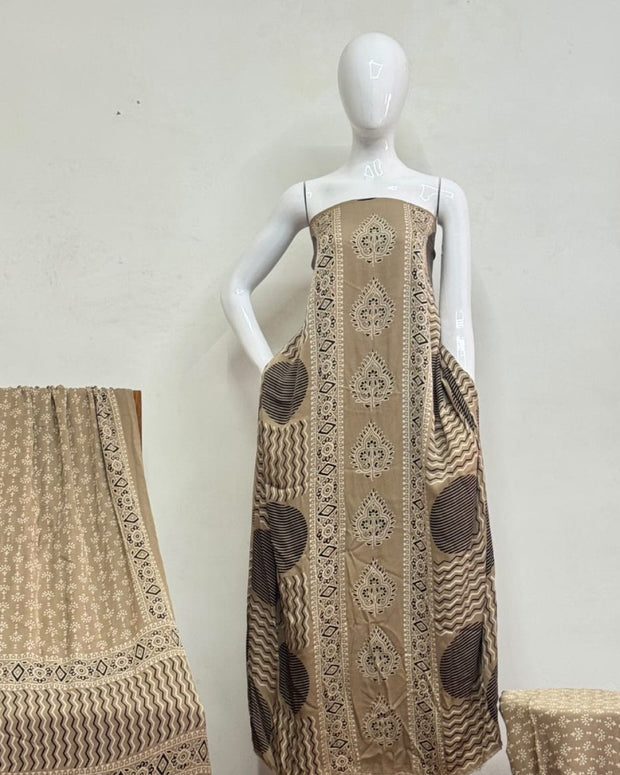 TAS Auto Crop Upper - Havi Modal Silk Ajrakh Neptol Dye Discharge Print Panel Suit 08