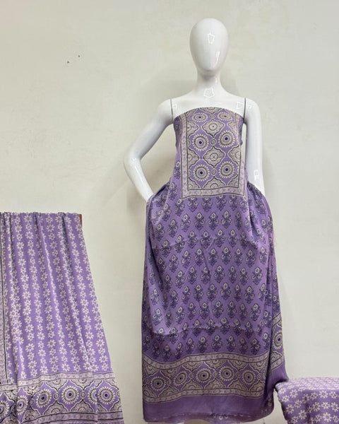 TAS Auto Crop Upper - Havi Modal Silk Ajrakh Neptol Dye Discharge Print Panel Suit 09
