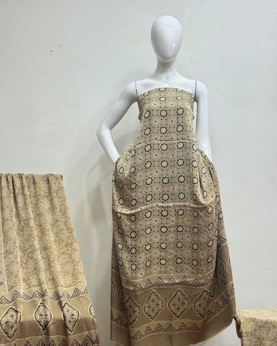 TAS Auto Crop Upper - Havi Modal Silk Ajrakh Neptol Dye Discharge Print Panel Suit 10