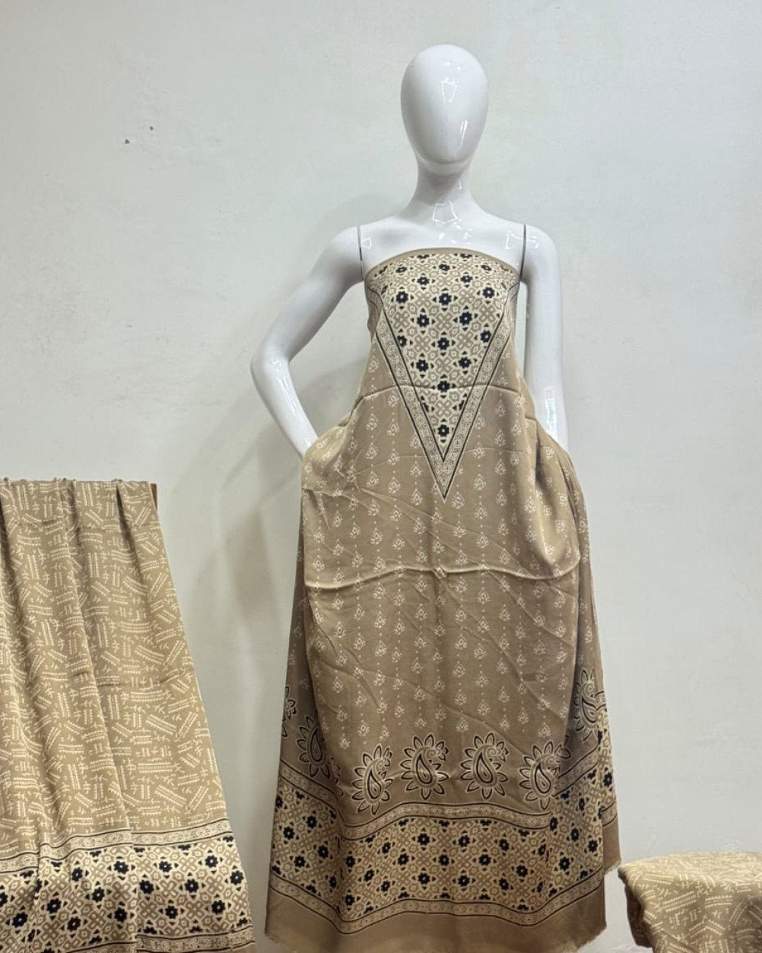 TAS Auto Crop Upper - Havi Modal Silk Ajrakh Neptol Dye Discharge Print Panel Suit 12