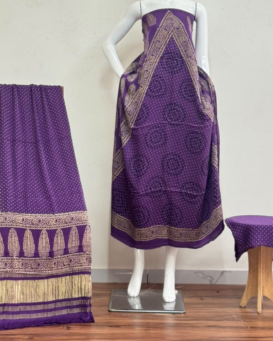 TAS Auto Crop Lower - Havi Modal Silk Ajrakh Neptol Dye Discharge Print Panel Suit 13
