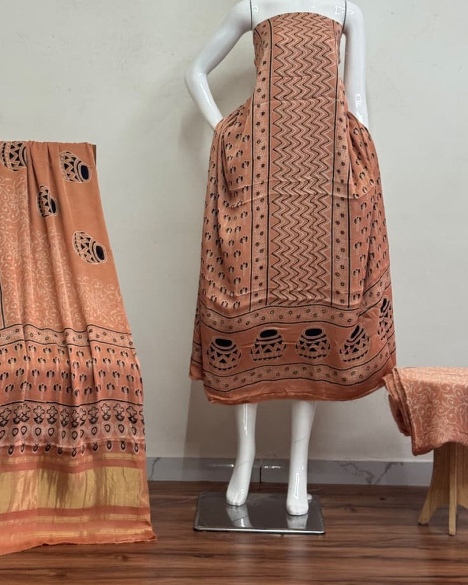 TAS Auto Crop Lower - Havi Modal Silk Ajrakh Neptol Dye Discharge Print Panel Suit 14