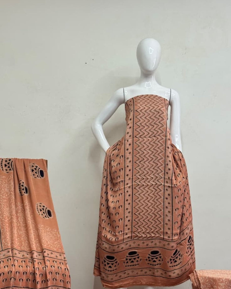 TAS Auto Crop Upper - Havi Modal Silk Ajrakh Neptol Dye Discharge Print Panel Suit 14