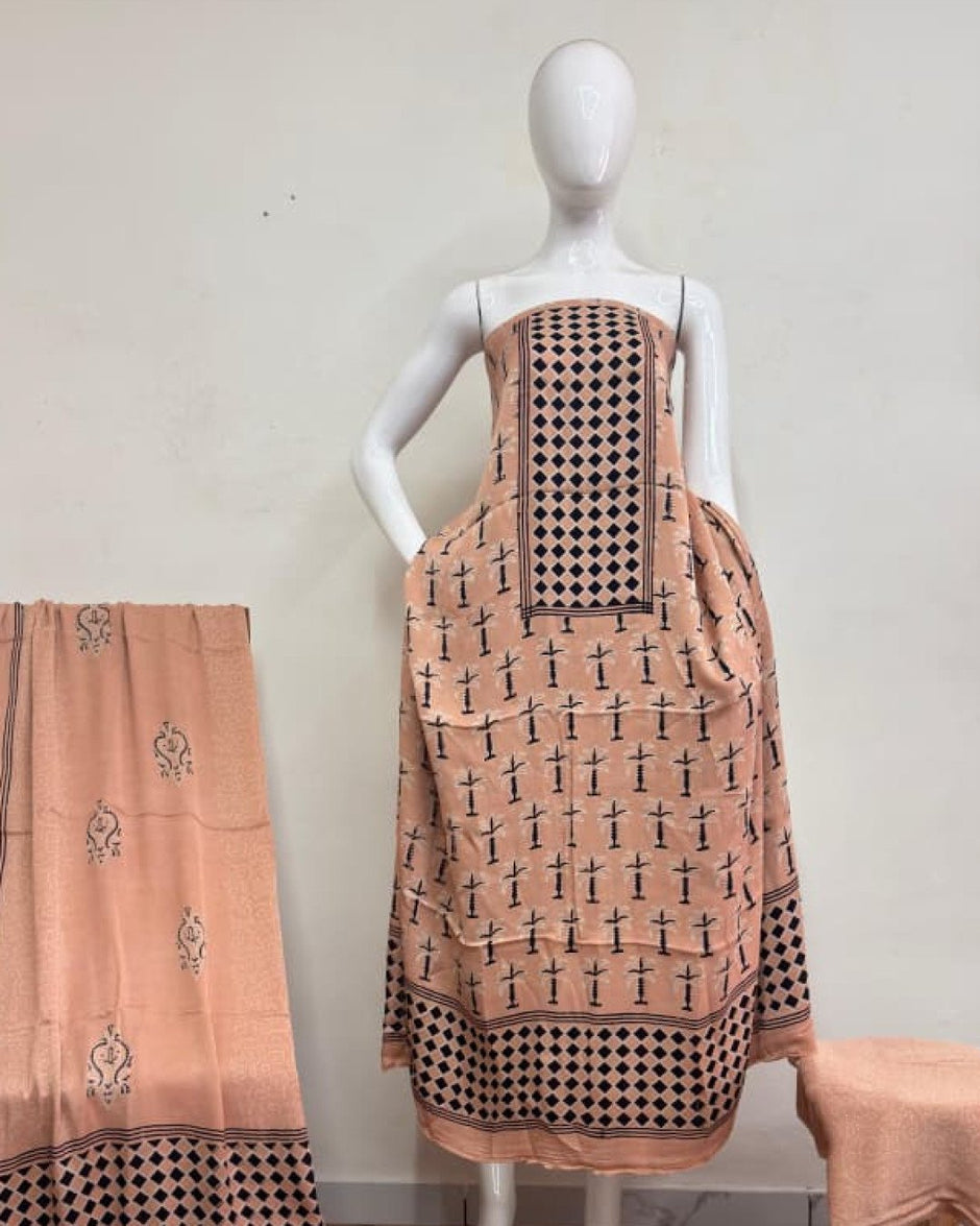 TAS Auto Crop Upper - Havi Modal Silk Ajrakh Neptol Dye Discharge Print Panel Suit 15