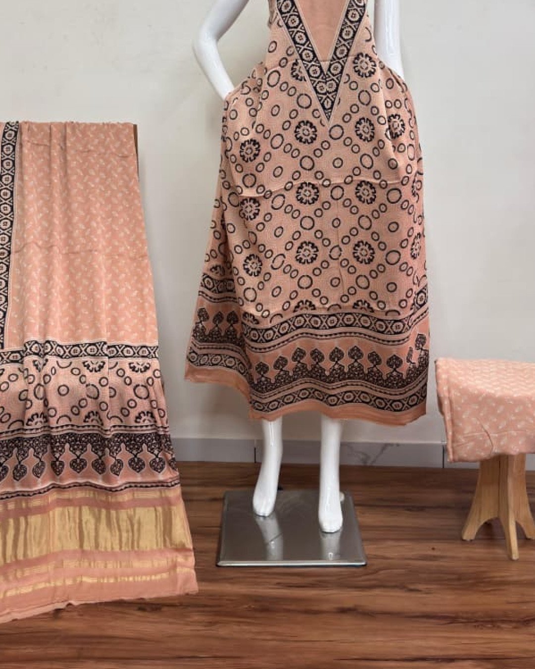 TAS Auto Crop Lower - Havi Modal Silk Ajrakh Neptol Dye Discharge Print Panel Suit 16