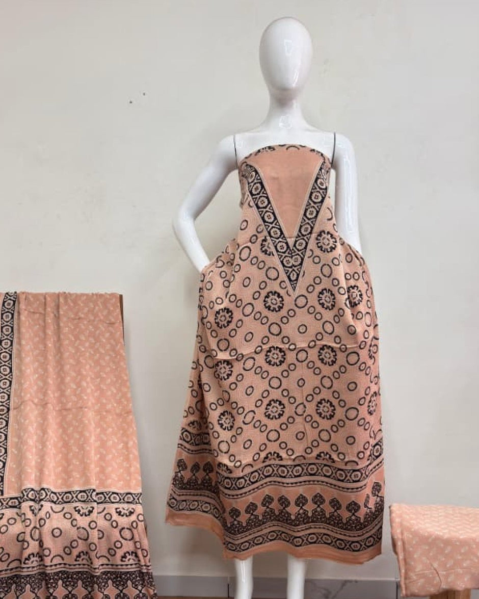 TAS Auto Crop Upper - Havi Modal Silk Ajrakh Neptol Dye Discharge Print Panel Suit 16