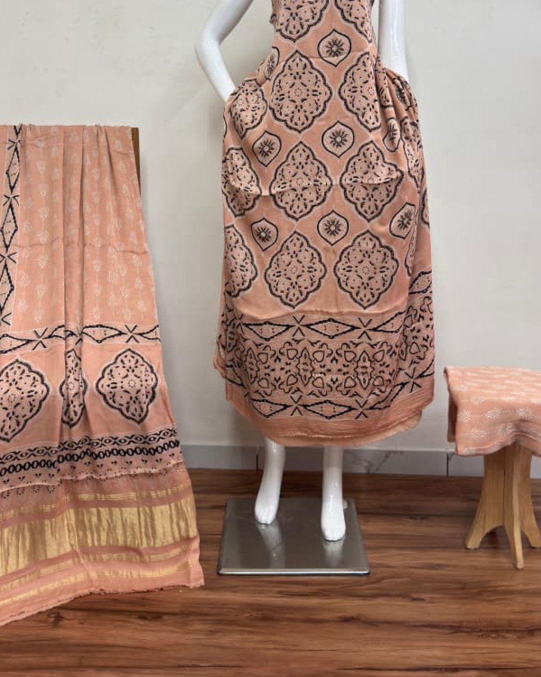 TAS Auto Crop Lower - Havi Modal Silk Ajrakh Neptol Dye Discharge Print Panel Suit 17