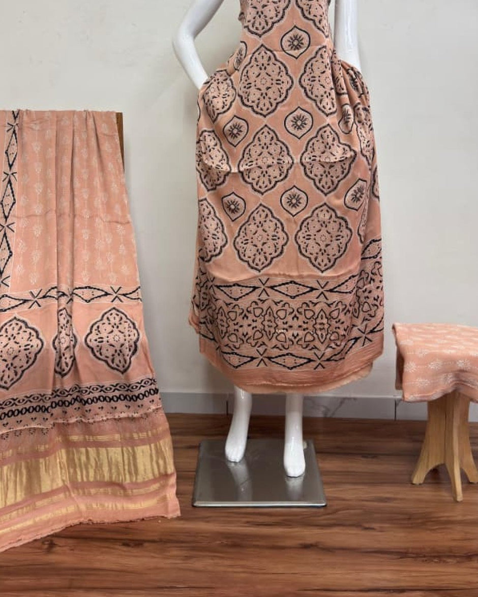 TAS Auto Crop Lower - Havi Modal Silk Ajrakh Neptol Dye Discharge Print Panel Suit 17