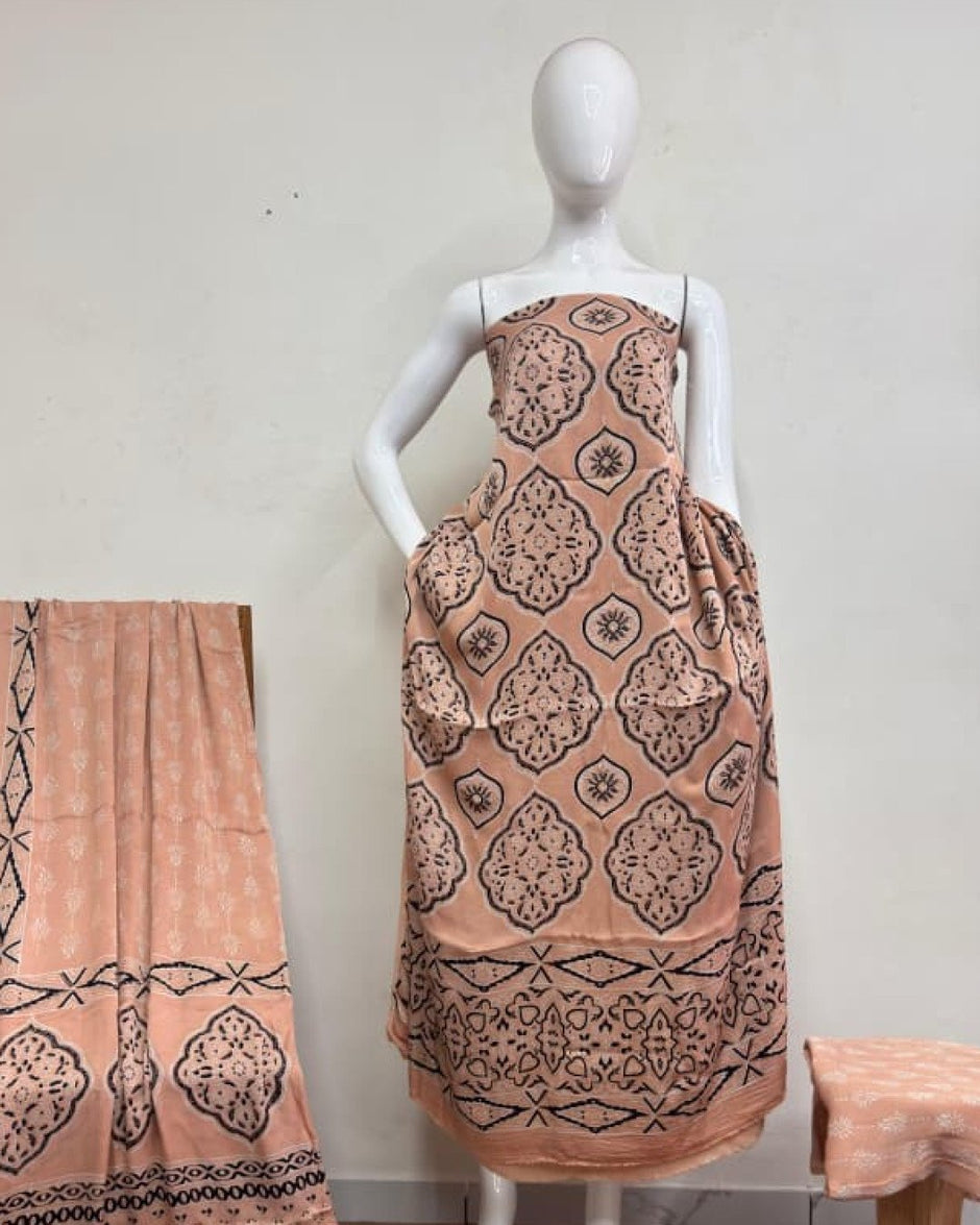 TAS Auto Crop Upper - Havi Modal Silk Ajrakh Neptol Dye Discharge Print Panel Suit 17