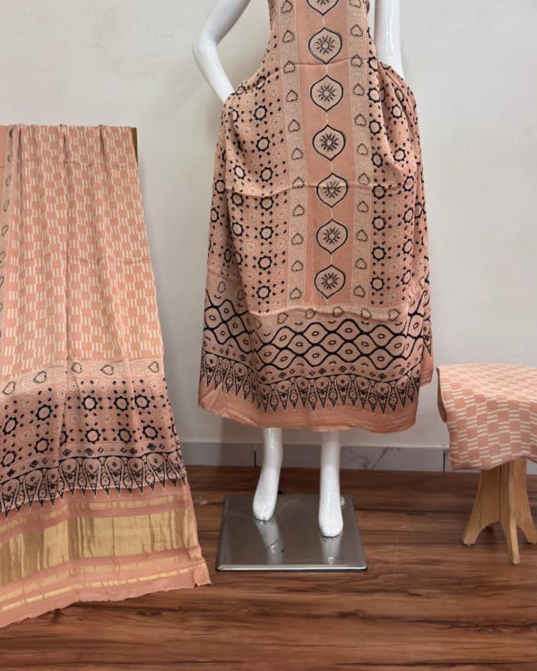 TAS Auto Crop Lower - Havi Modal Silk Ajrakh Neptol Dye Discharge Print Panel Suit 18
