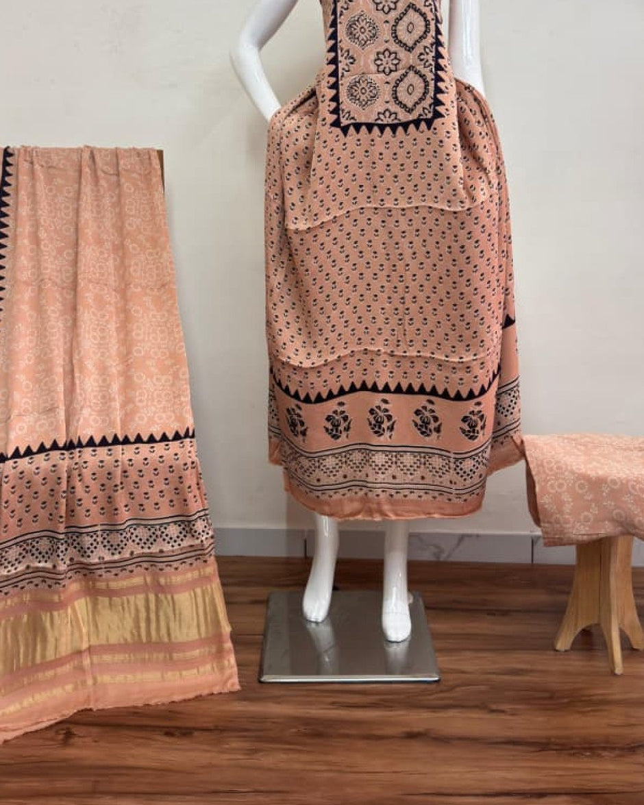 TAS Auto Crop Lower - Havi Modal Silk Ajrakh Neptol Dye Discharge Print Panel Suit 20