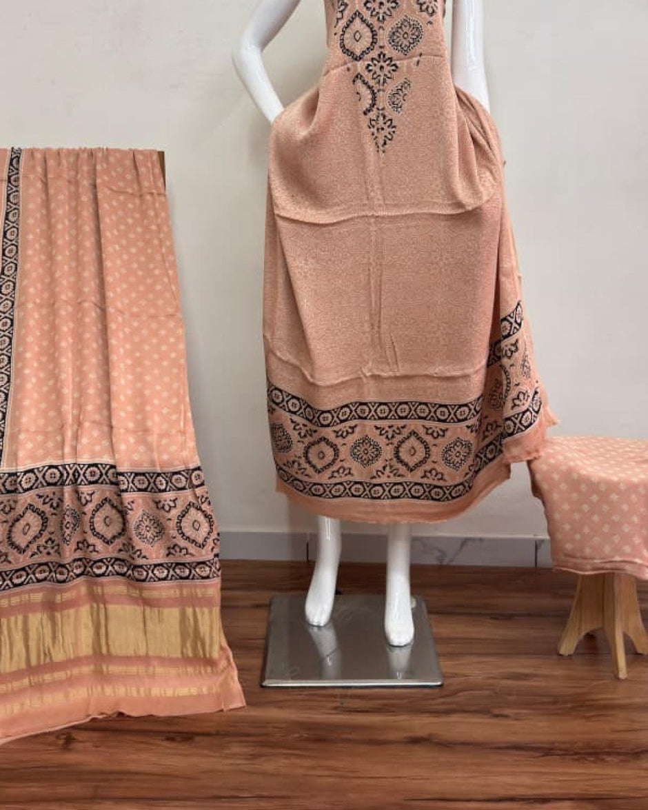 TAS Auto Crop Lower - Havi Modal Silk Ajrakh Neptol Dye Discharge Print Panel Suit 21