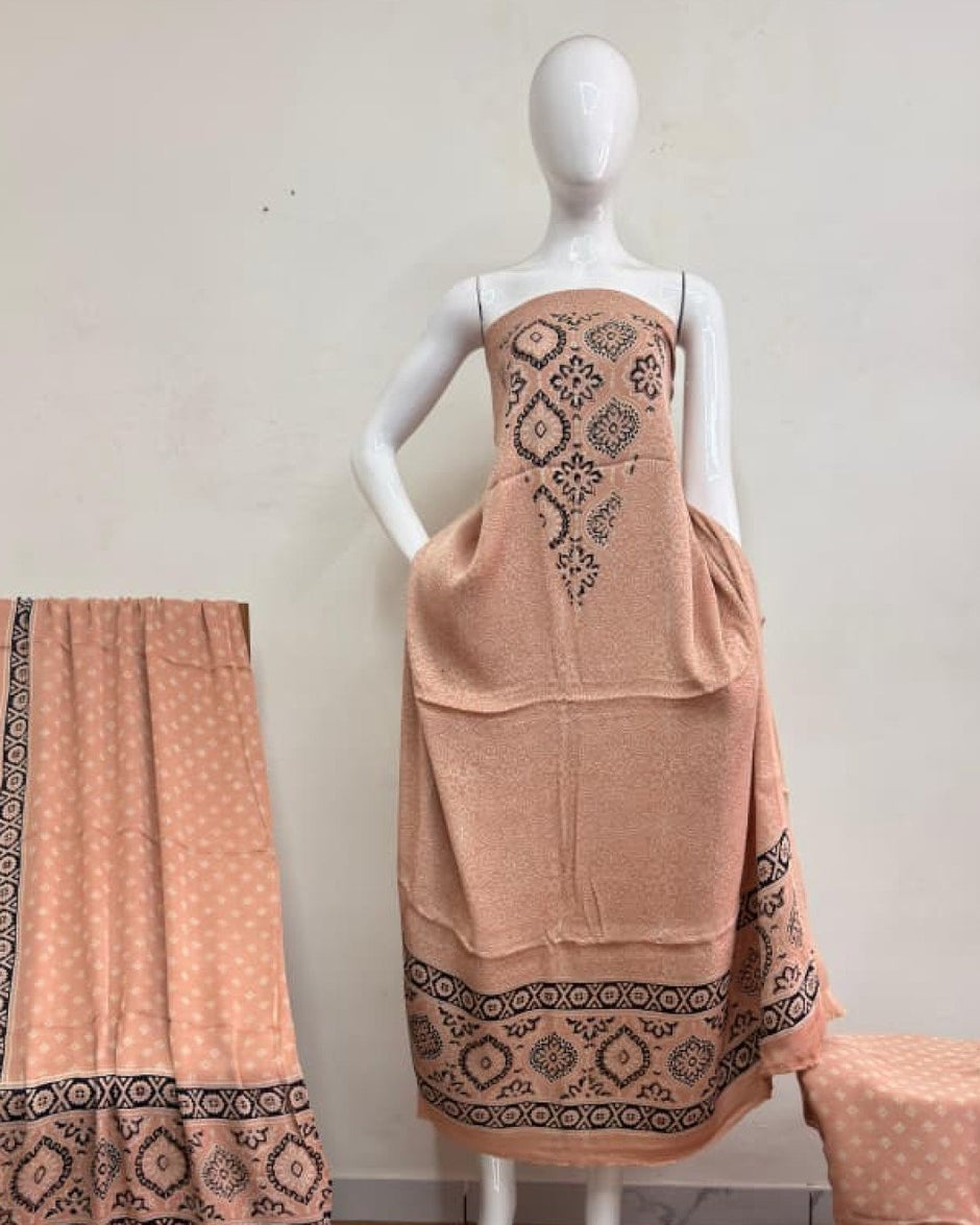 TAS Auto Crop Upper - Havi Modal Silk Ajrakh Neptol Dye Discharge Print Panel Suit 21