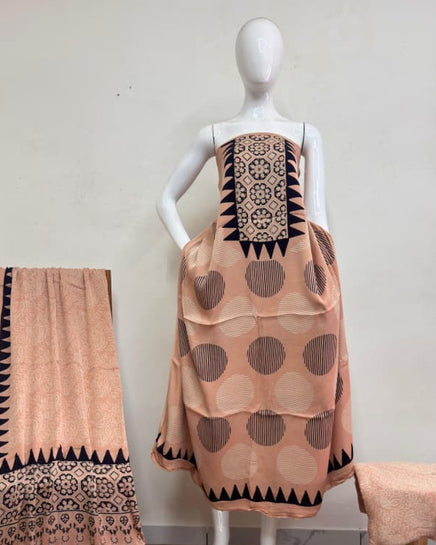 TAS Auto Crop Upper - Havi Modal Silk Ajrakh Neptol Dye Discharge Print Panel Suit 22