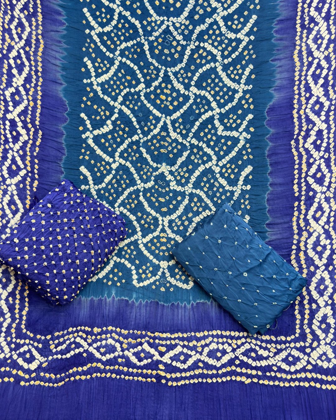 TAS Auto Crop Upper - Premium Multi-Color Bandhej Zari Pallu 3-Piece Suit 06
