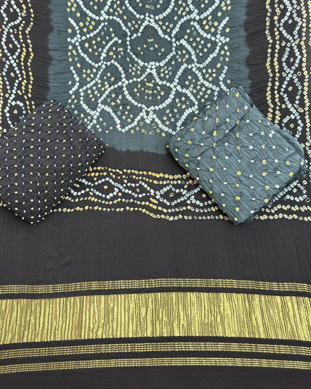 TAS Auto Crop Lower - Premium Multi-Color Bandhej Zari Pallu 3-Piece Suit 12