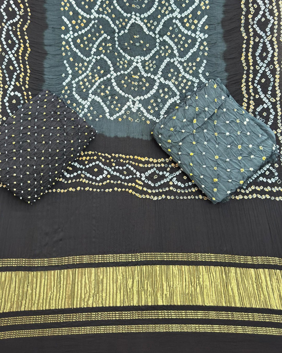TAS Auto Crop Lower - Premium Multi-Color Bandhej Zari Pallu 3-Piece Suit 12