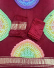 TAS Auto Crop Lower - Modal Silk Bandhani Multi Color Zari Pallu Suit 06