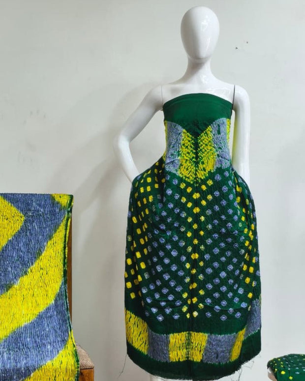 TAS Auto Crop Upper - Premium Modal Silk Shibori Multi-Color Bandhej 3-Piece Suit 04