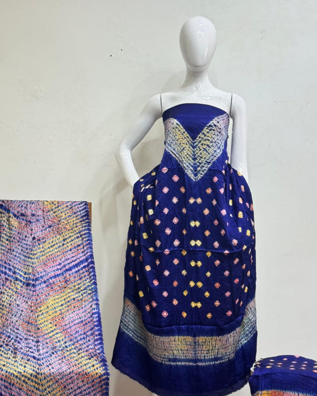 TAS Auto Crop Upper - Premium Modal Silk Shibori Multi-Color Bandhej 3-Piece Suit 06