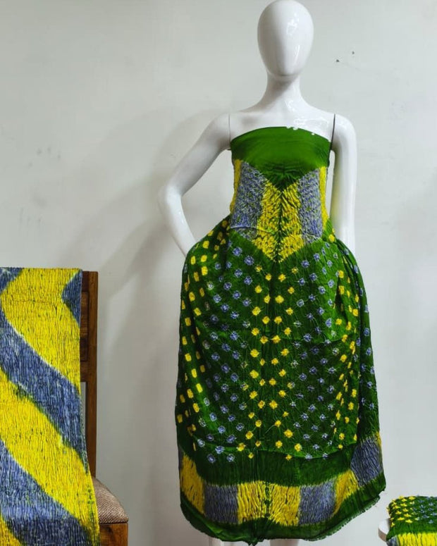 TAS Auto Crop Upper - Premium Modal Silk Shibori Multi-Color Bandhej 3-Piece Suit 07