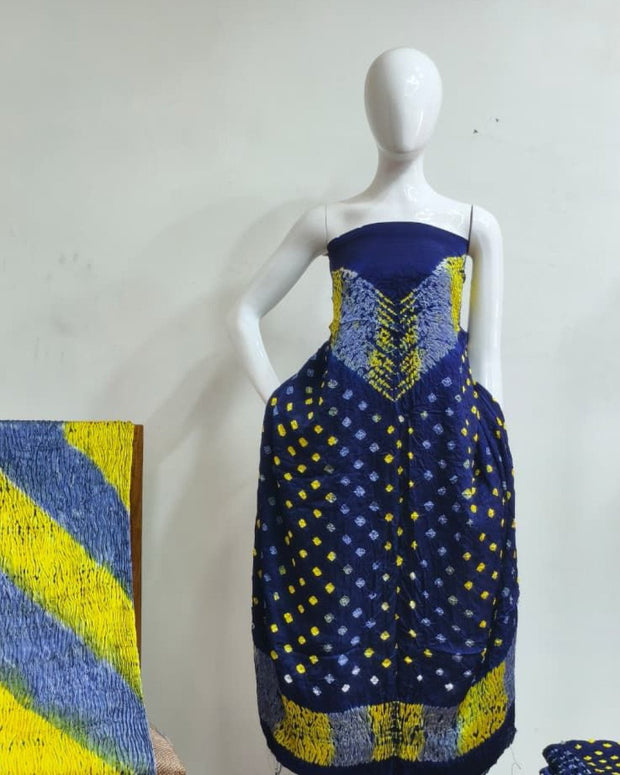 TAS Auto Crop Upper - Premium Modal Silk Shibori Multi-Color Bandhej 3-Piece Suit 09