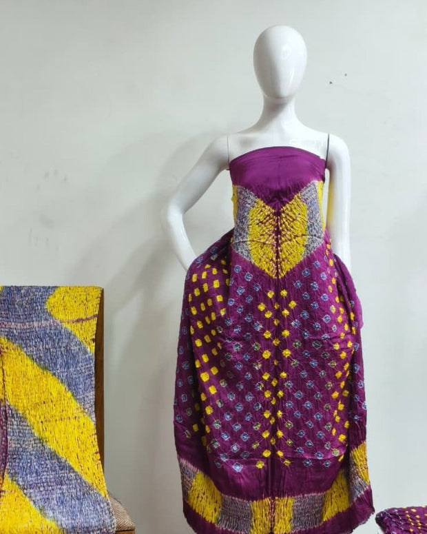 TAS Auto Crop Upper - Premium Modal Silk Shibori Multi-Color Bandhej 3-Piece Suit 11
