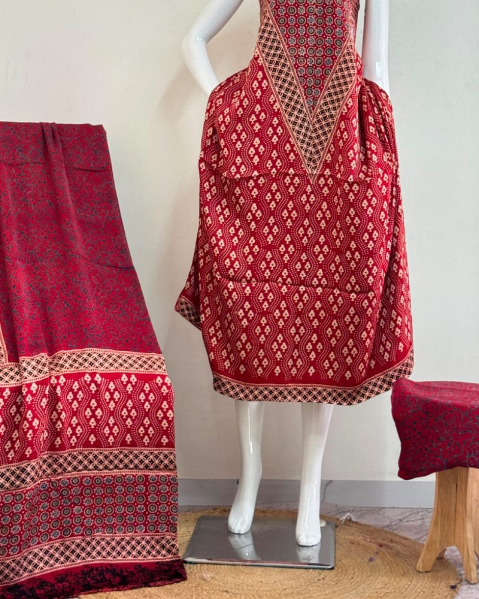 TAS Auto Crop Lower - Havi Pure Modal Silk Ajrakh Natural Dye 3-Piece Suit 01