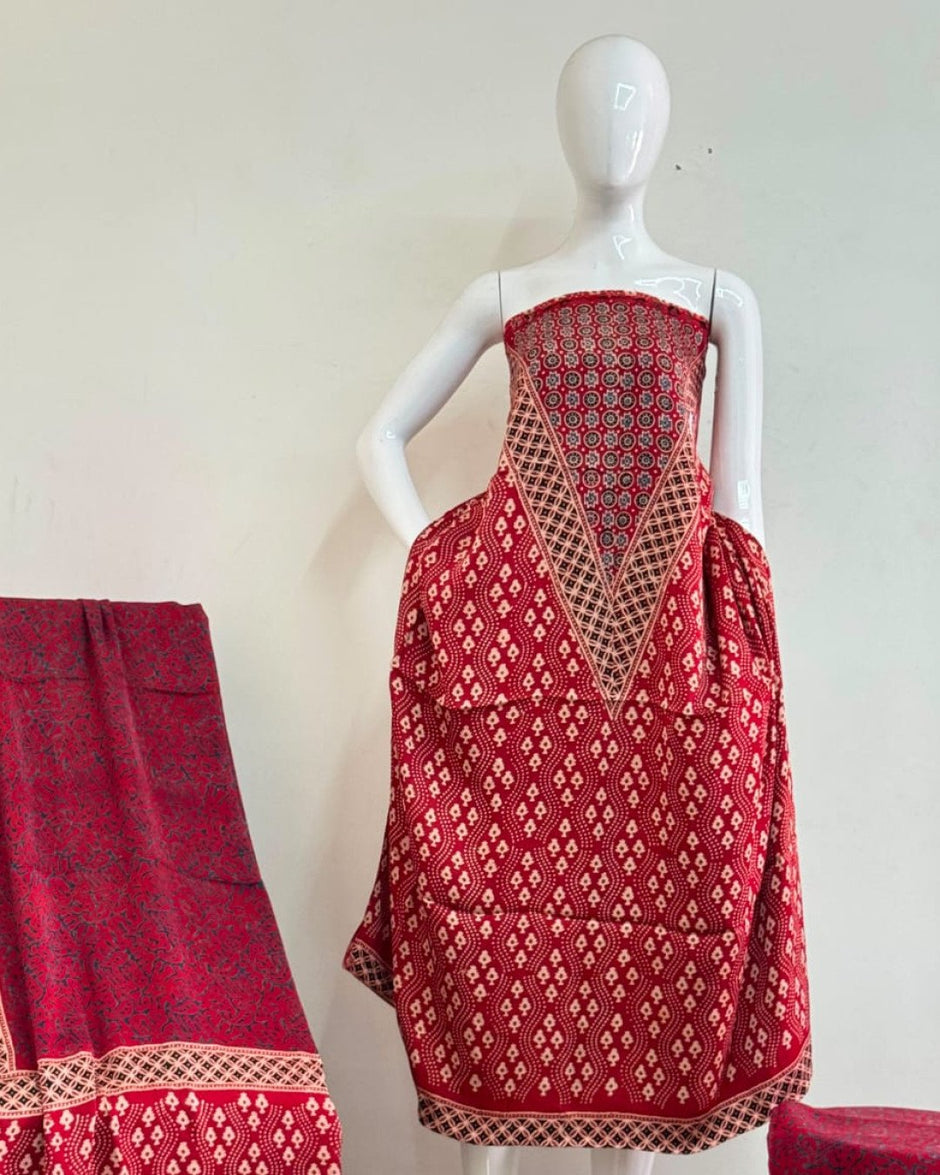 TAS Auto Crop Upper - Havi Pure Modal Silk Ajrakh Natural Dye 3-Piece Suit 01