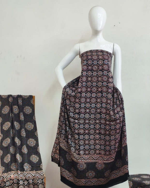 TAS Auto Crop Upper - Havi Pure Modal Silk Ajrakh Natural Dye 3-Piece Suit 02