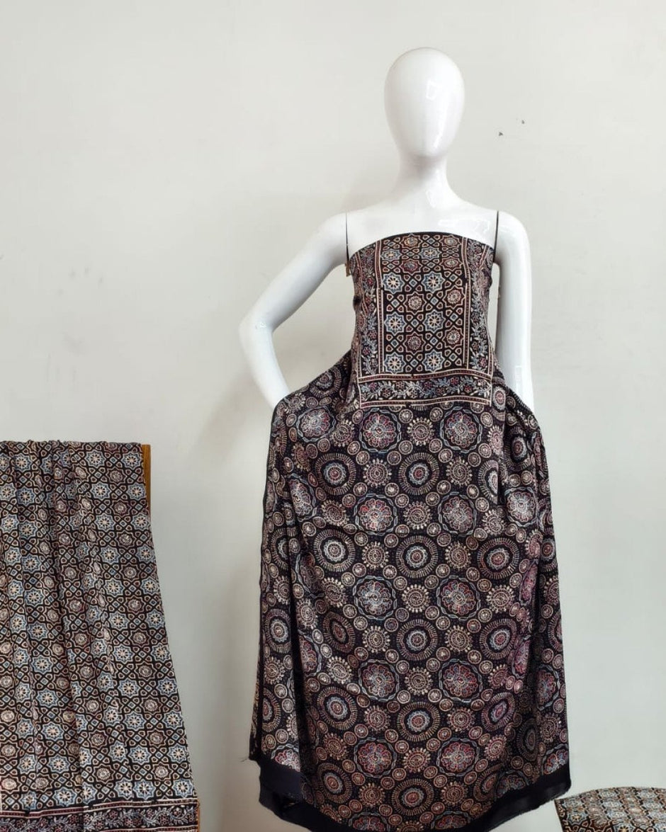 TAS Auto Crop Upper - Havi Pure Modal Silk Ajrakh Natural Dye 3-Piece Suit 03