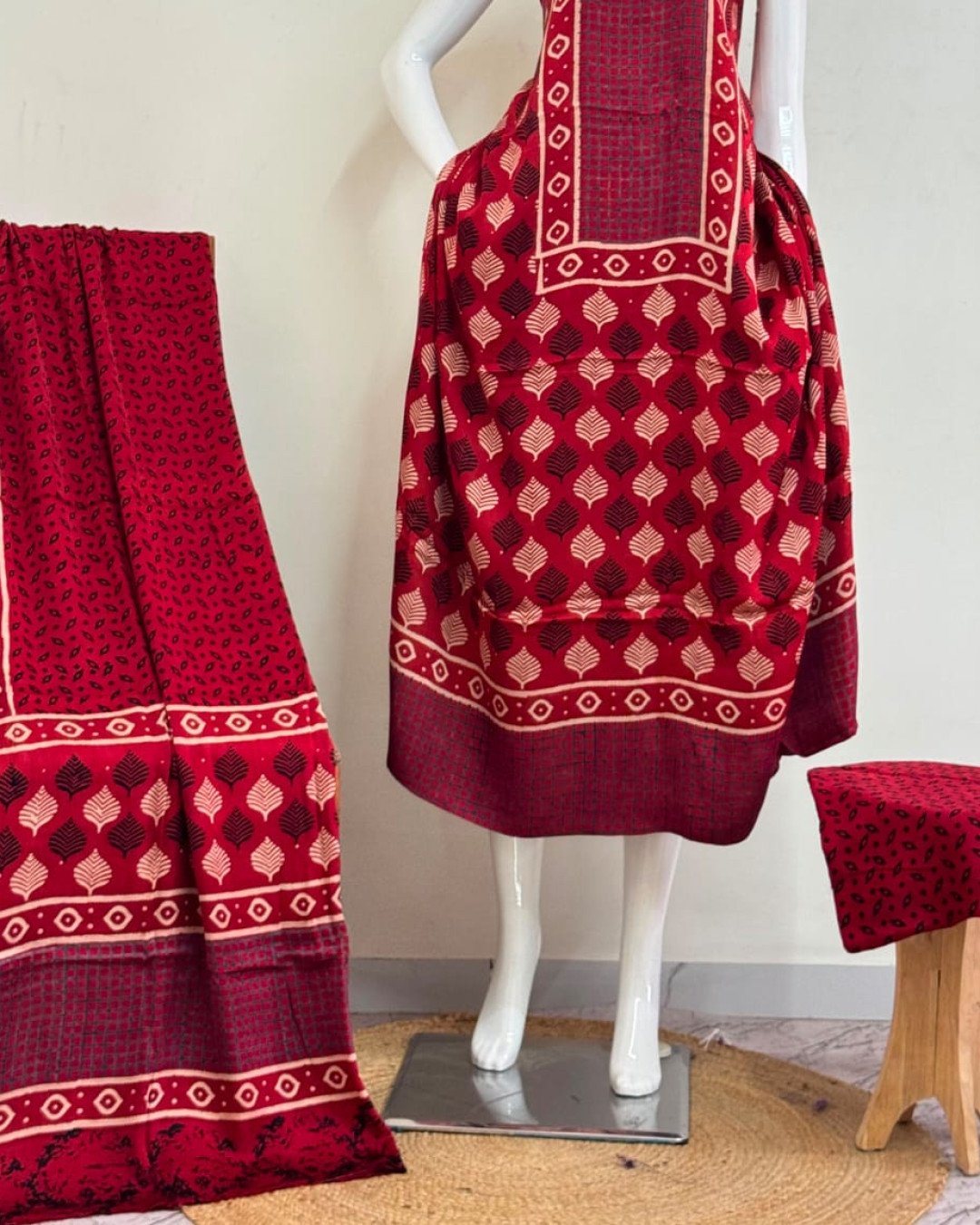 TAS Auto Crop Lower - Havi Pure Modal Silk Ajrakh Natural Dye 3-Piece Suit 04