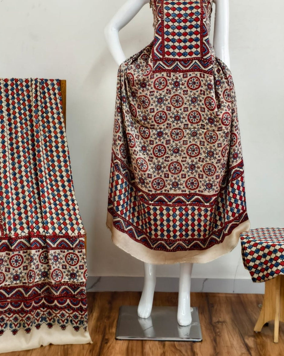 TAS Auto Crop Lower - Havi Pure Modal Silk Ajrakh Natural Dye 3-Piece Suit 05